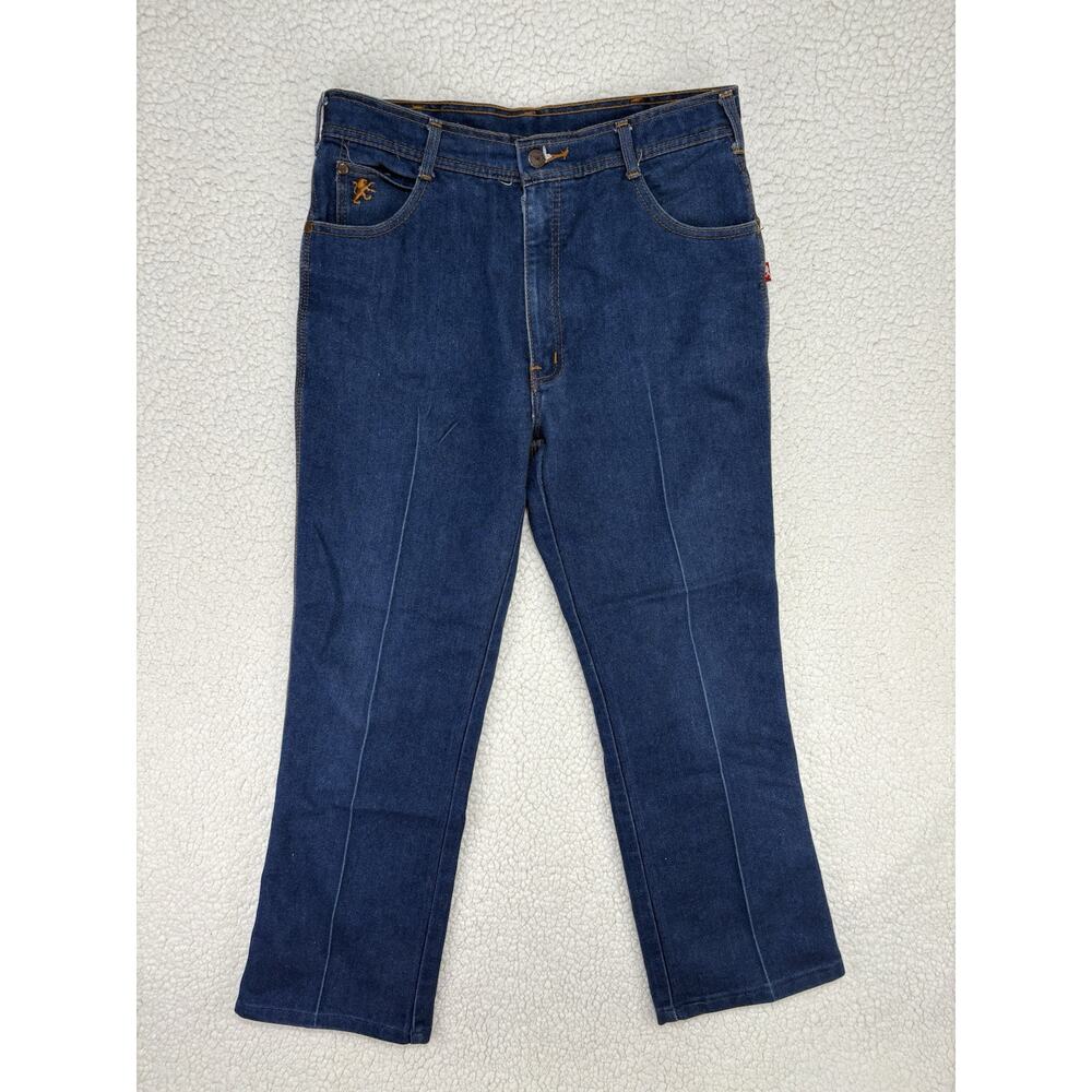 Vintage 70s 80s Mens Braxton Stretch Blue Jeans Embroidered‎ 33 X 27